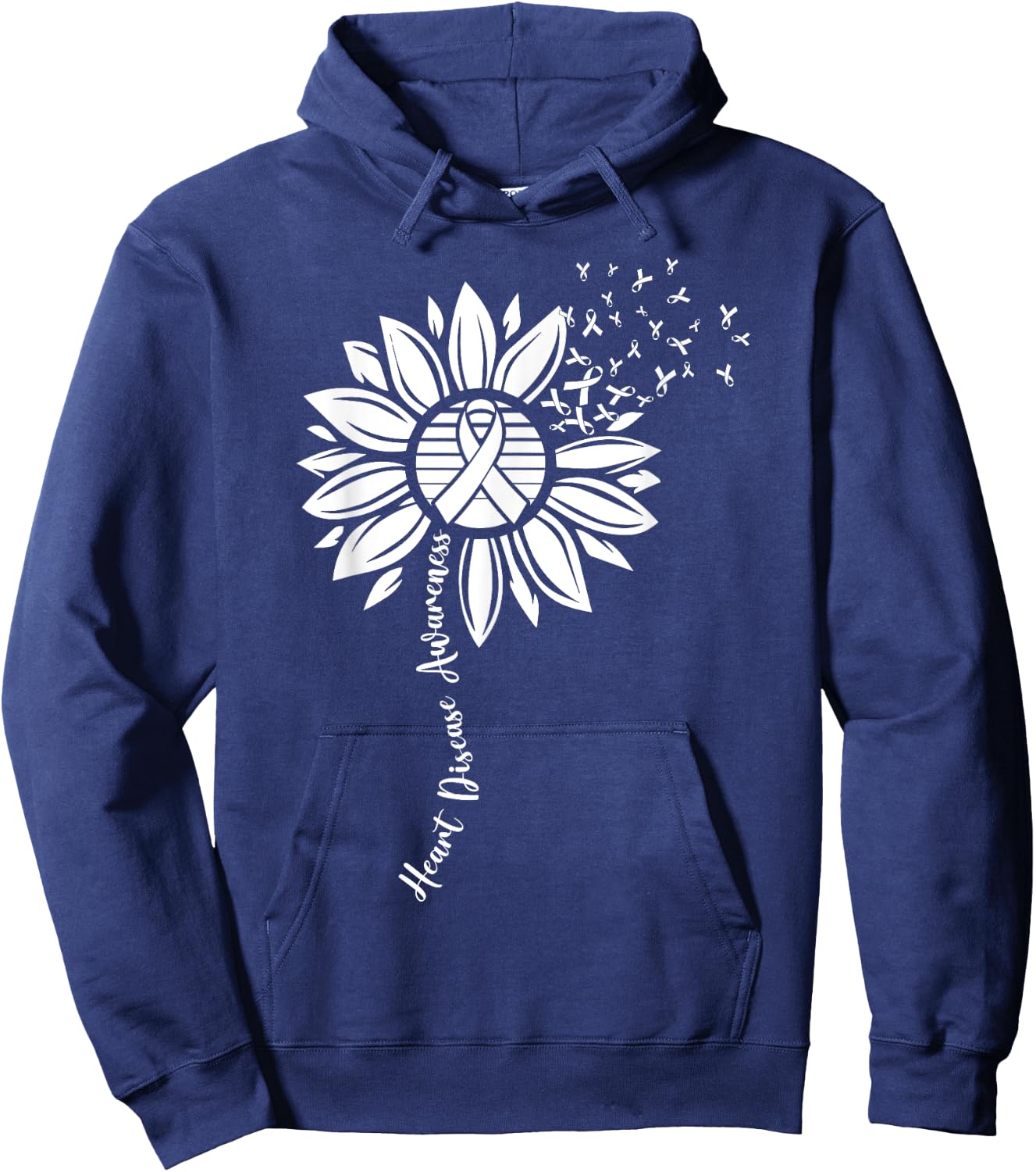 Heart Disease Awareness Month Sunflower Ribbon Hoodie - Hoodie | Navy