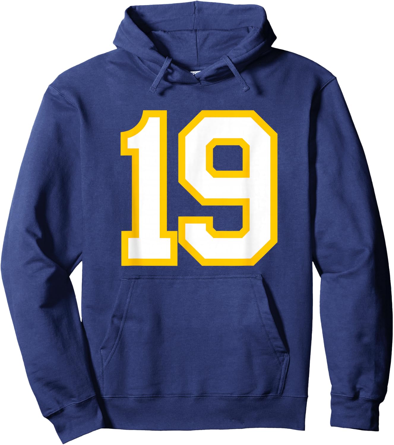Yellow White Sports Team Number #19 Hoodie - Hoodie | Navy