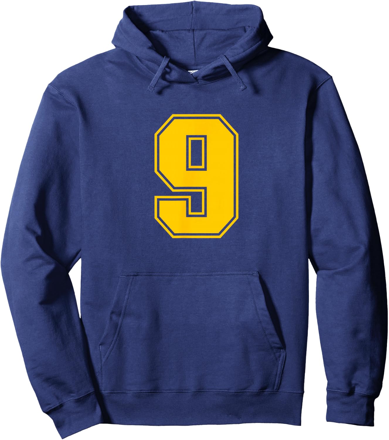 Number #9 Sport Yellow Varsity Number Hoodie - Hoodie | Navy