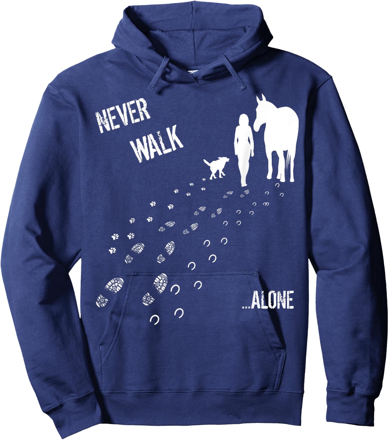 Never Walk Alone Horse, Dog and Rider Hoodie - Hoodie | Navy