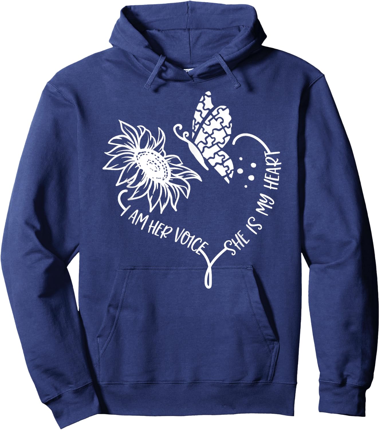 I am Her Voice She Is My Heart Autism Awareness Hoodie - Hoodie | Navy