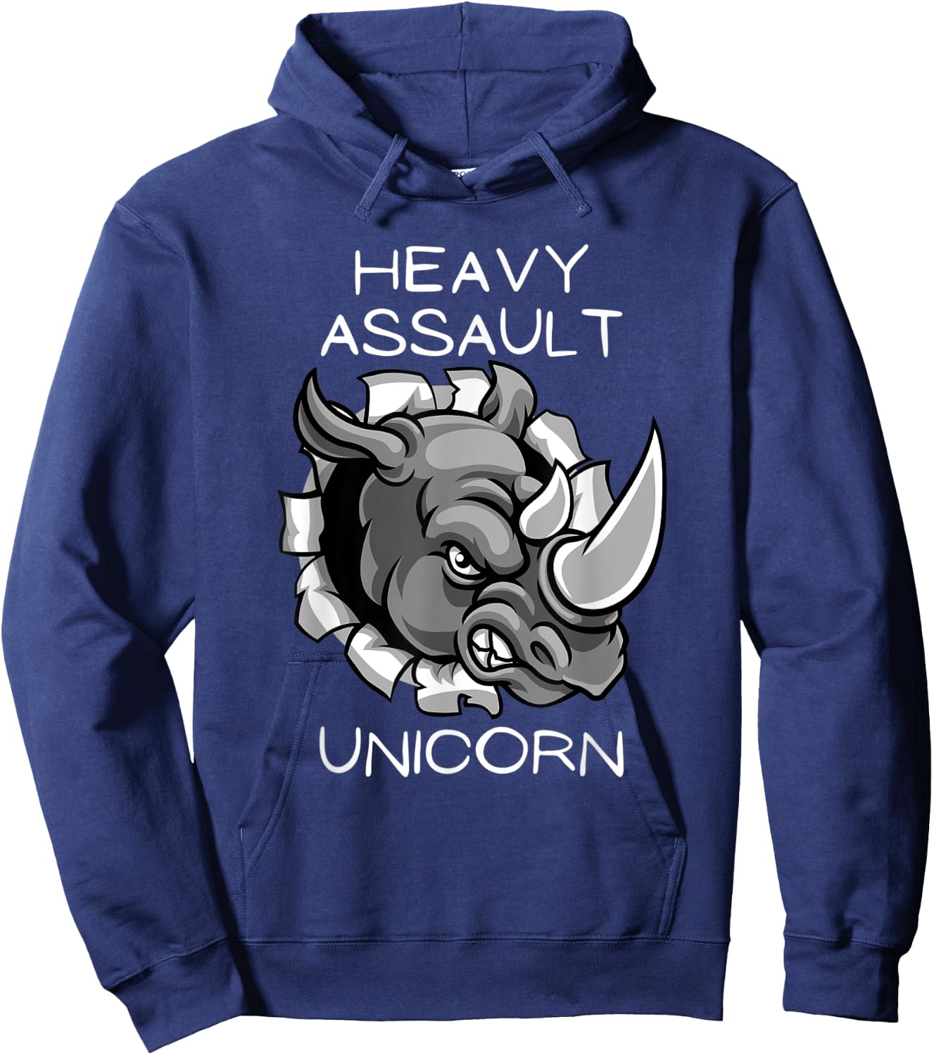 Funny Heavy Assault Unicorn Rhinoceros Cartoon Hoodie - Hoodie | Navy