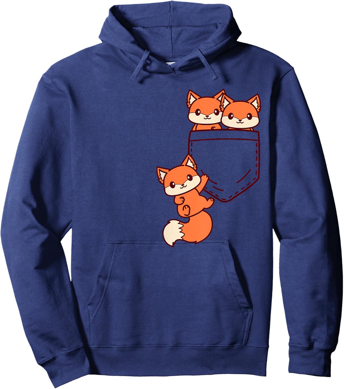 For Fox Lovers Cute Kawaii Baby Fox In Pocket Hoodie - Hoodie | Navy