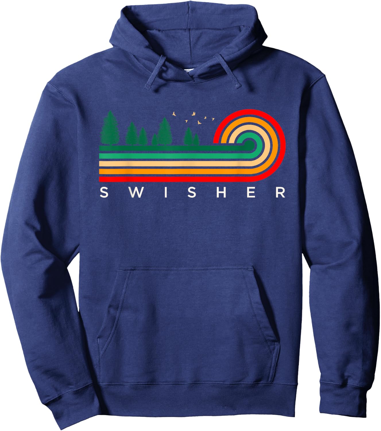 Evergreen Vintage Stripes Swisher, Iowa Hoodie - Hoodie | Navy