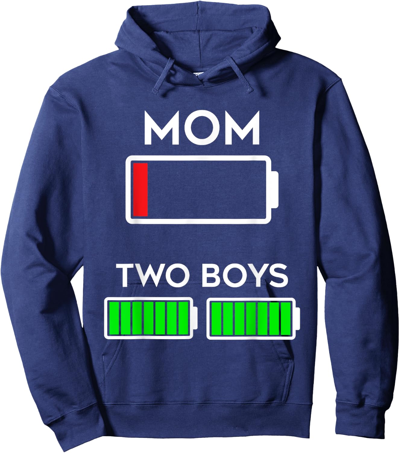 Funny Tired Mom of two Boys Battery Low Design Hoodie - Hoodie | Navy