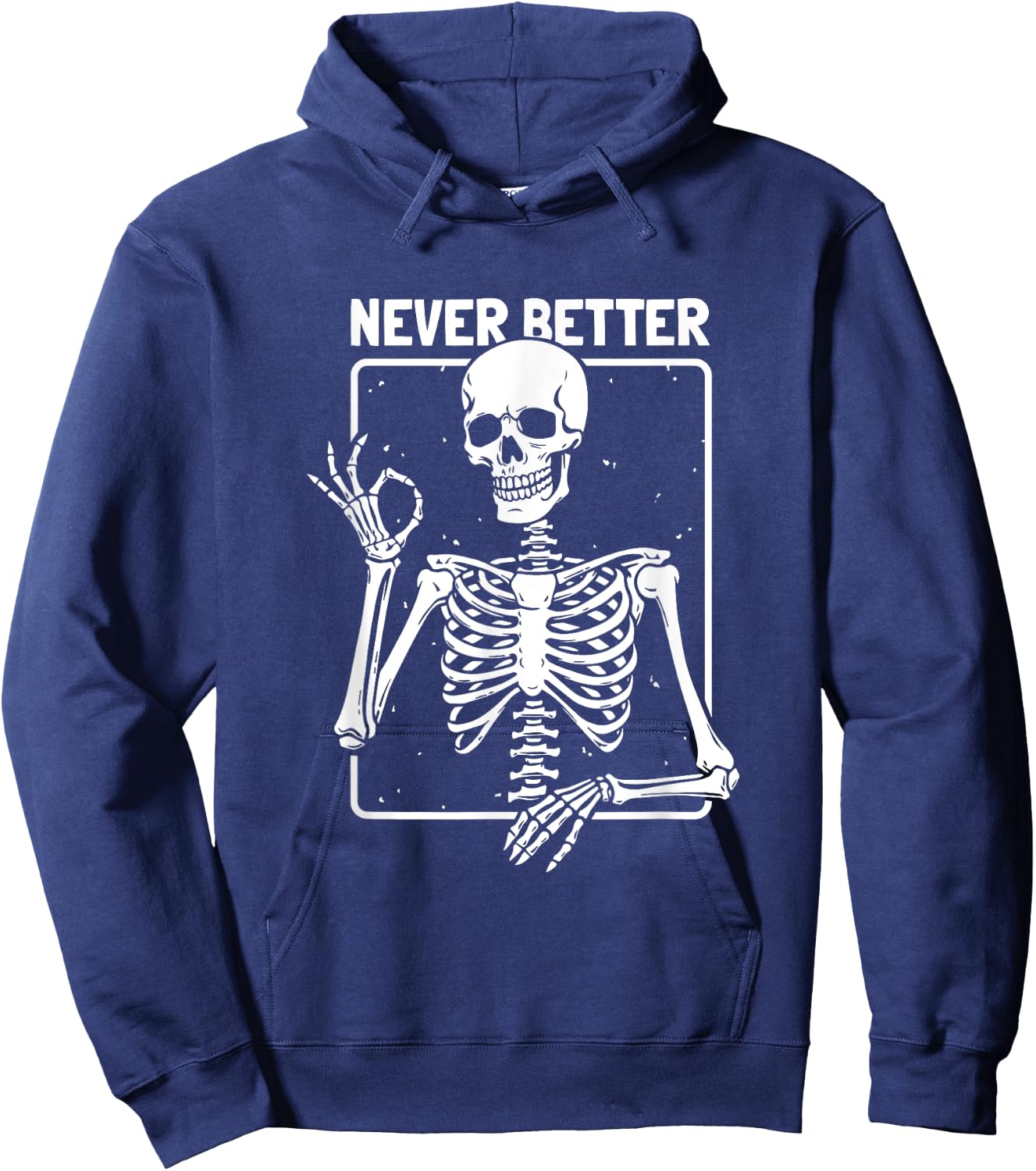 Never Better Skeleton Skeletal Optimism Graphic Hoodie - Hoodie | Navy