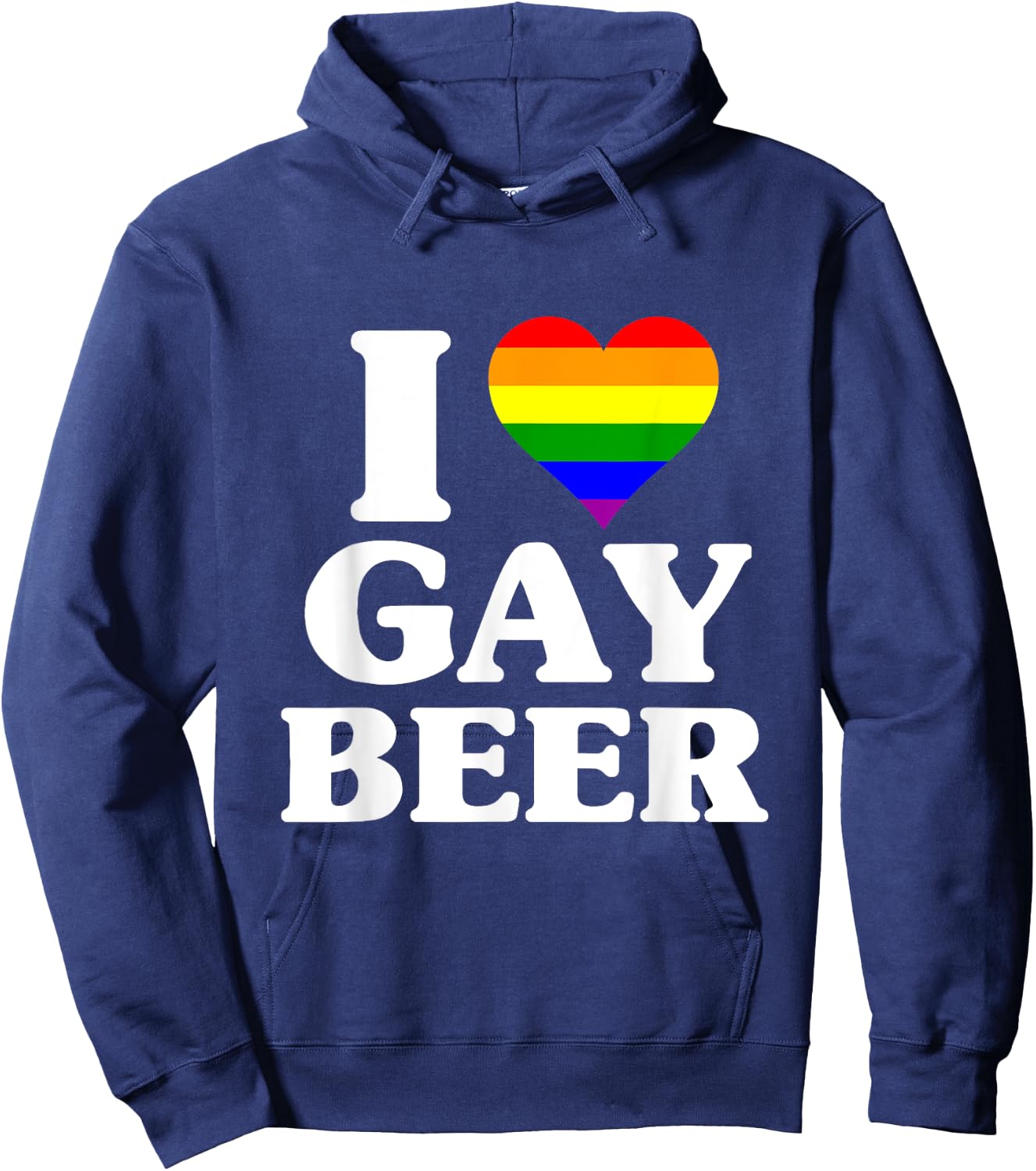 I Love Heart Gay Beer - Rainbow Gay Pride Heart Hoodie - Hoodie | Navy
