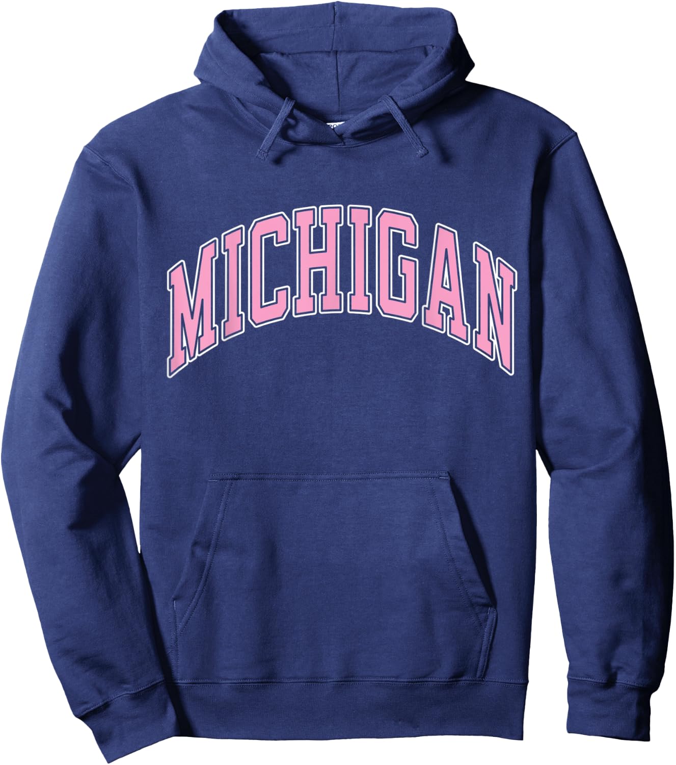 Michigan Varsity Style Pink Text Hoodie - Hoodie | Navy