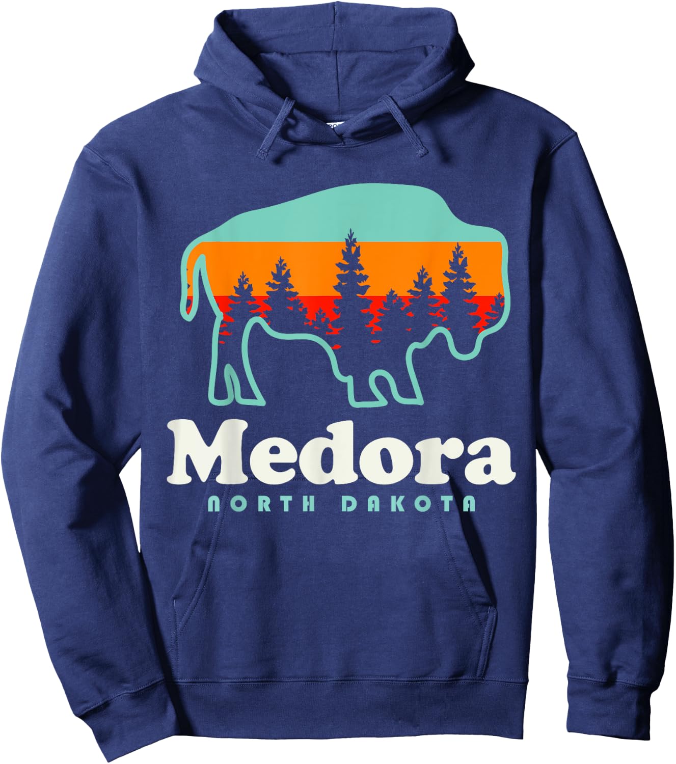Medora North Carolina Bison Vacation Trip Hoodie - Hoodie | Navy