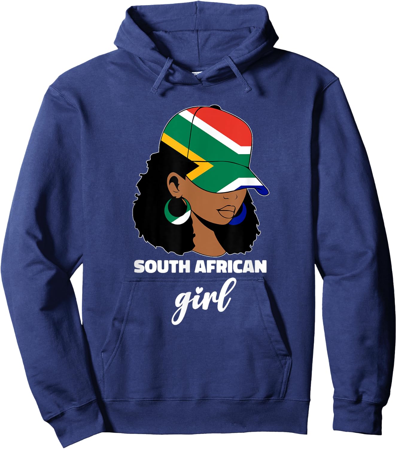 South African Girl Woman South Africa Flag Afro Hoodie - Hoodie | Navy