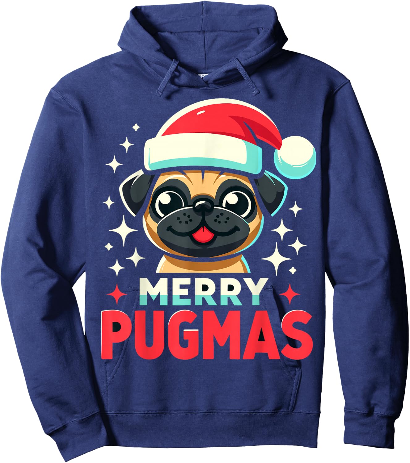 Merry Pugmas Funny Pug Dog Santa Hat Christmas Hoodie - Hoodie | Navy