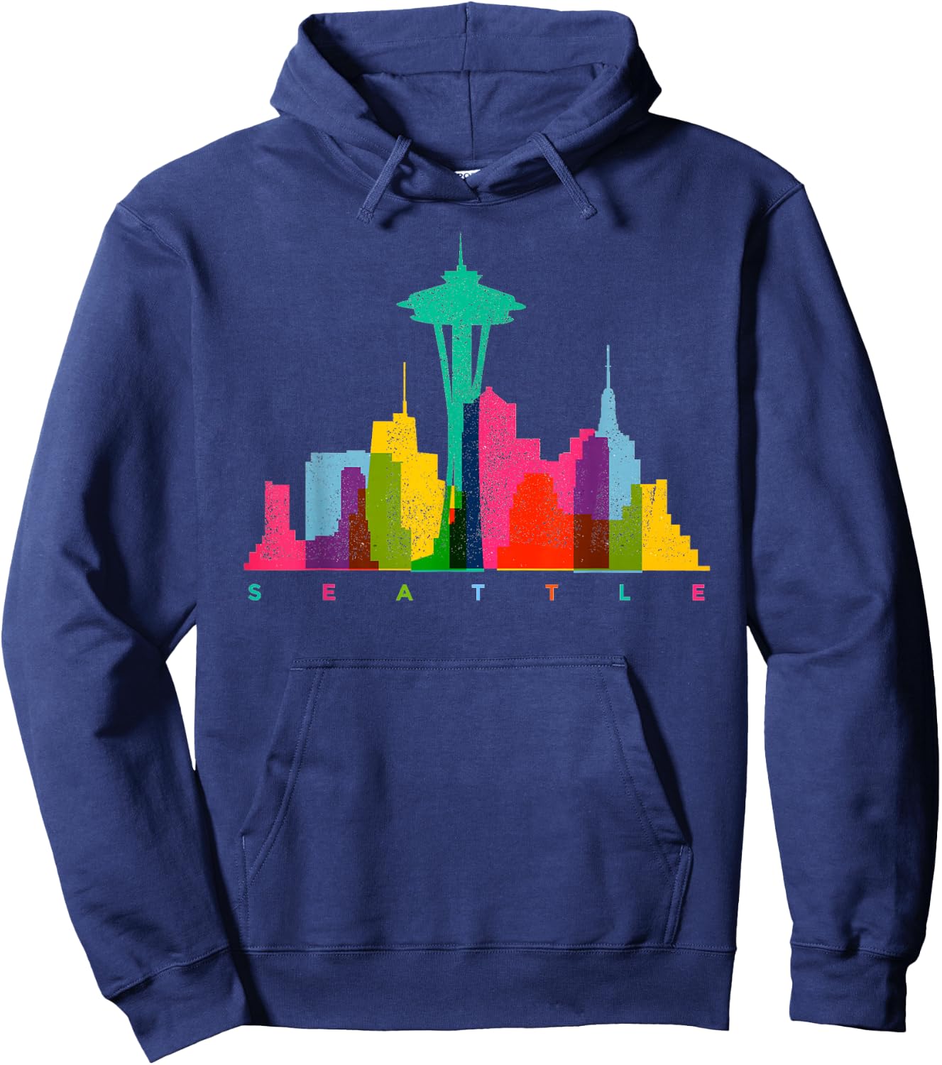 Seattle Skyline Colorful Washington Hoodie - Hoodie | Navy