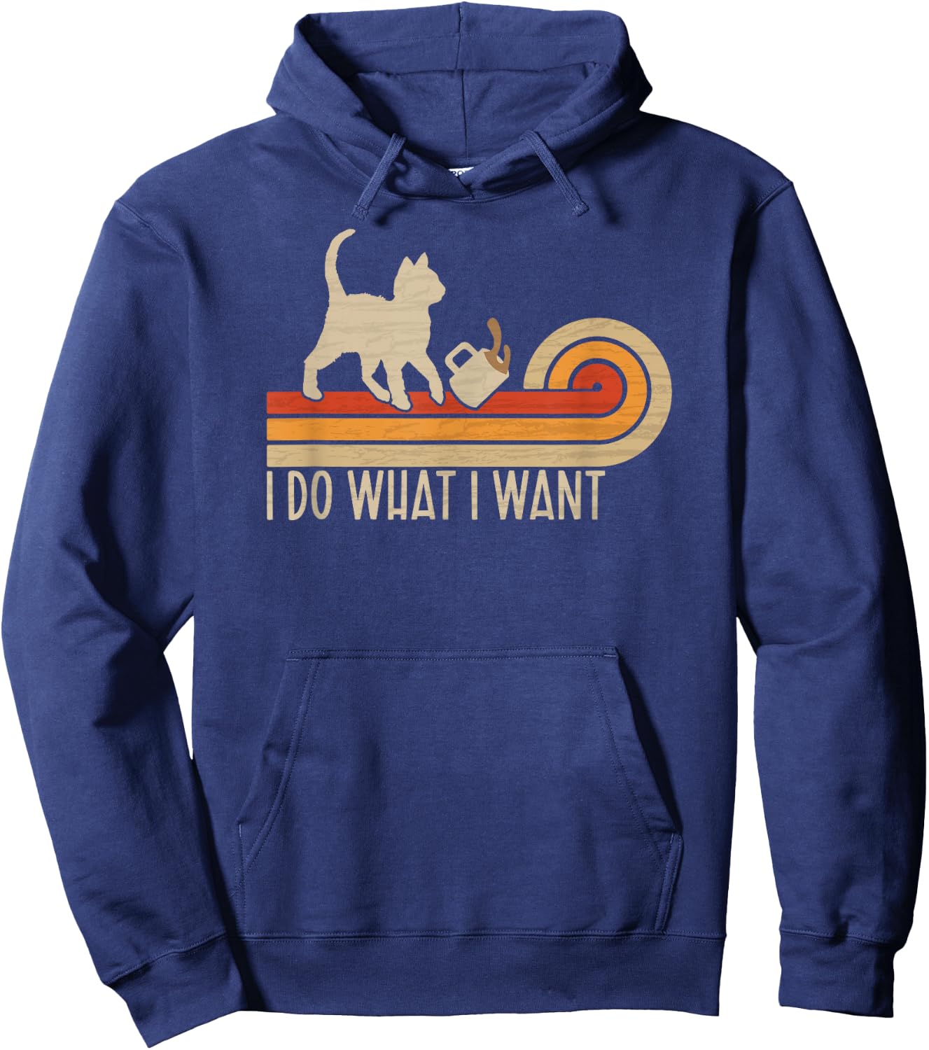 Vintage cat spilling coffee: I Do What I Want Hoodie - Hoodie | Navy