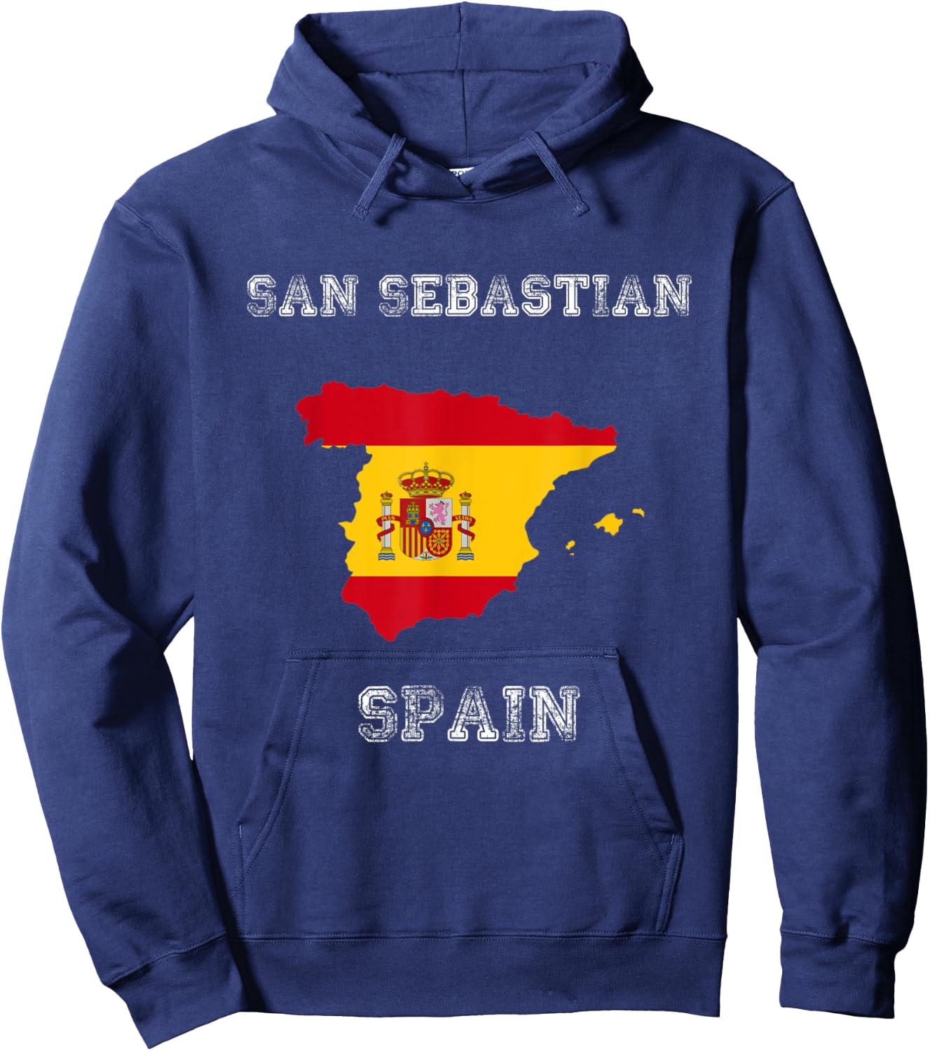 Retro San Sebastian Spain Distressed Spain Flag Hoodie - Hoodie | Navy