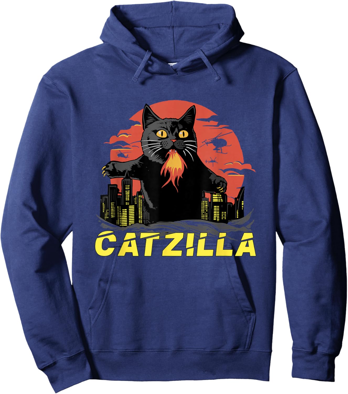 Japanese Cat Sunset Catzilla Hoodie - Hoodie | Navy