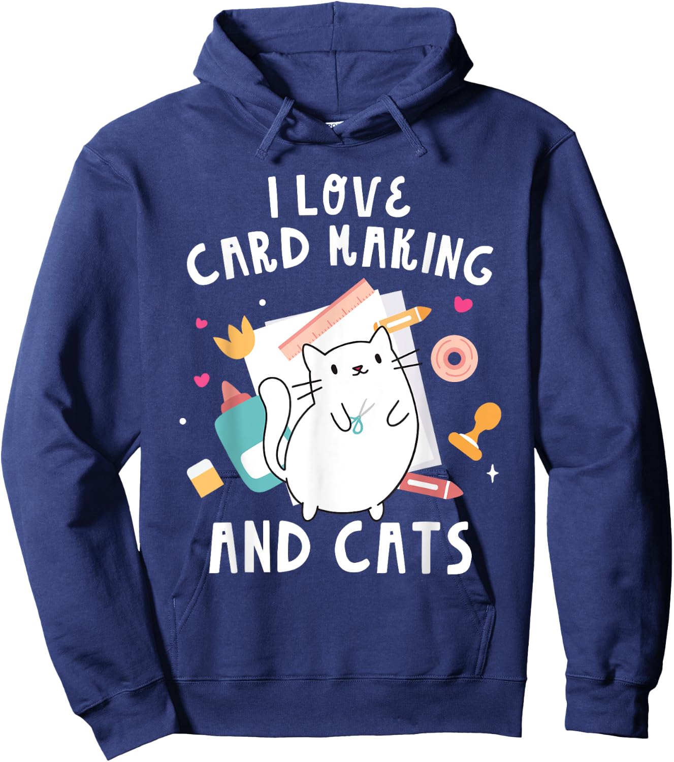 I Love Card Making And Cats Funny Handmade Card Hoodie - Hoodie | Navy