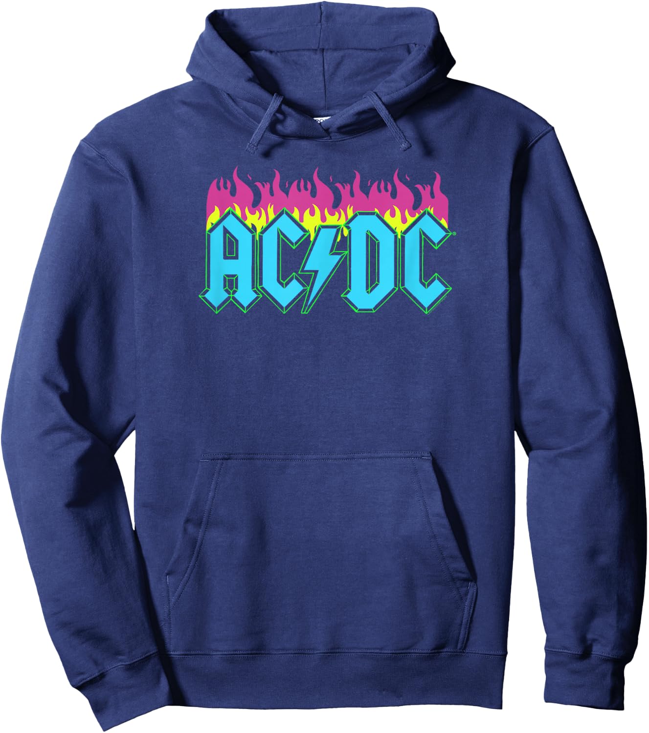 Official AC/DC Rock Music Band Neon Flames Logo Hoodie - Hoodie | Navy