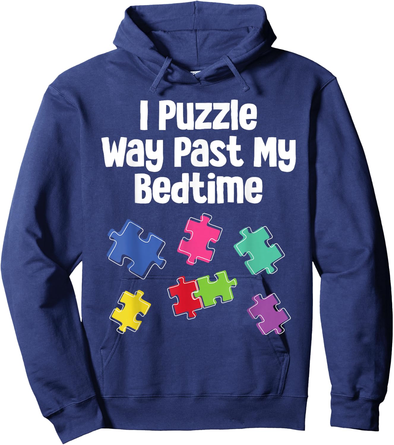 Cute Puzzler Gift Ideas For Jigsaw Puzzle Fan Puzzler Puzzling Funny Jigsaw Puzzle Way Past My Bedtime -Adults, -Kids Black Short Sleeve Classic Fit Hoodie - Hoodie | Navy