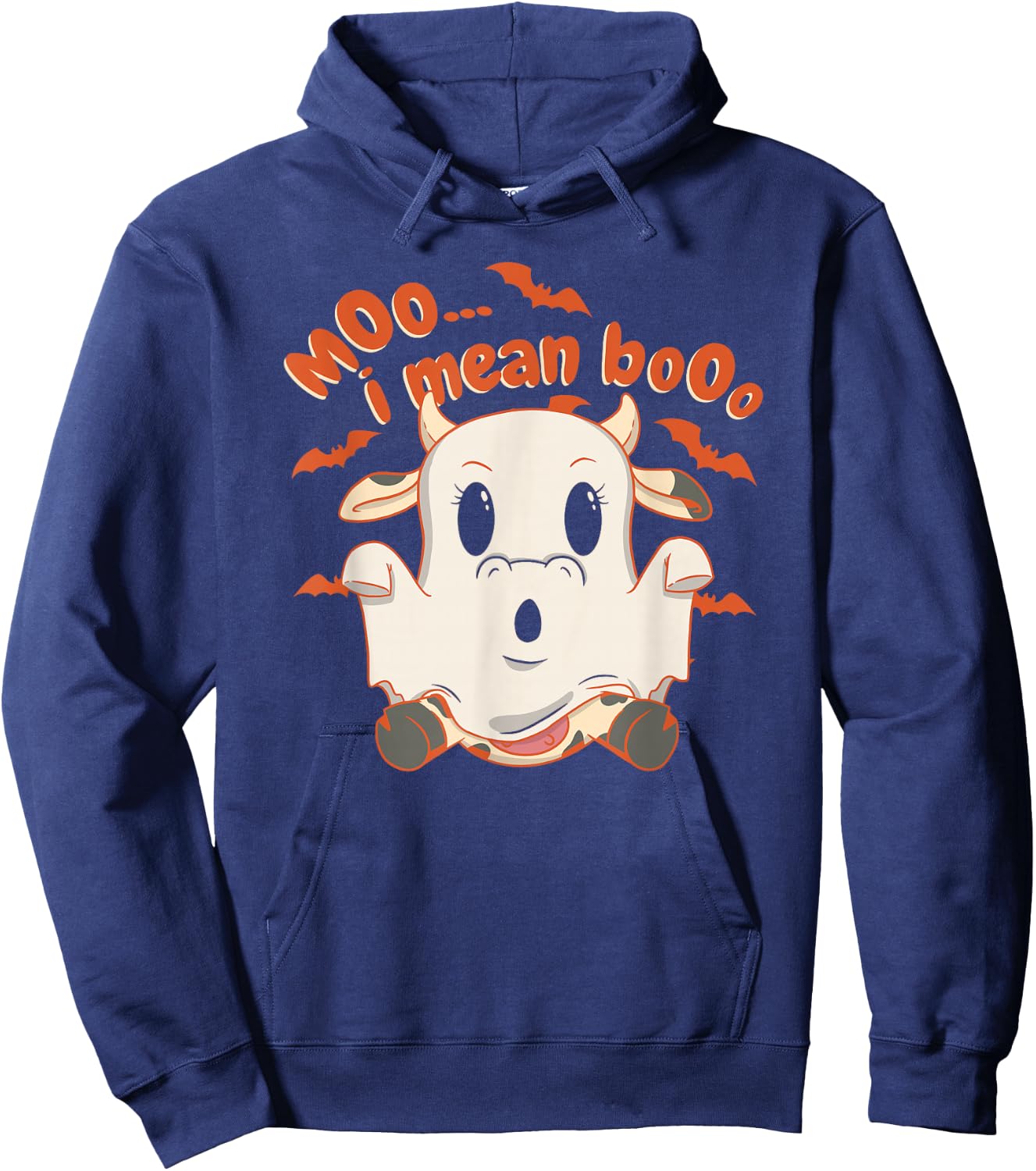 Halloween Moo Cow Dressed as a Ghost Hoodie - Hoodie | Navy