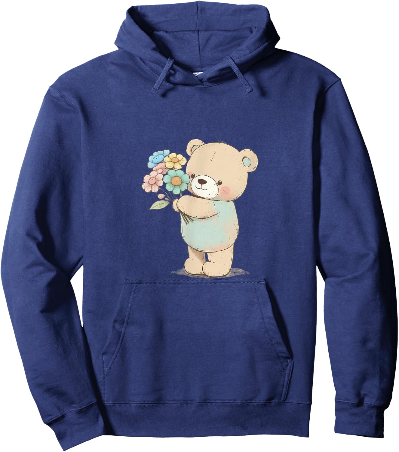 Cartoon Bear with Flowers Hoodie - Hoodie | Navy