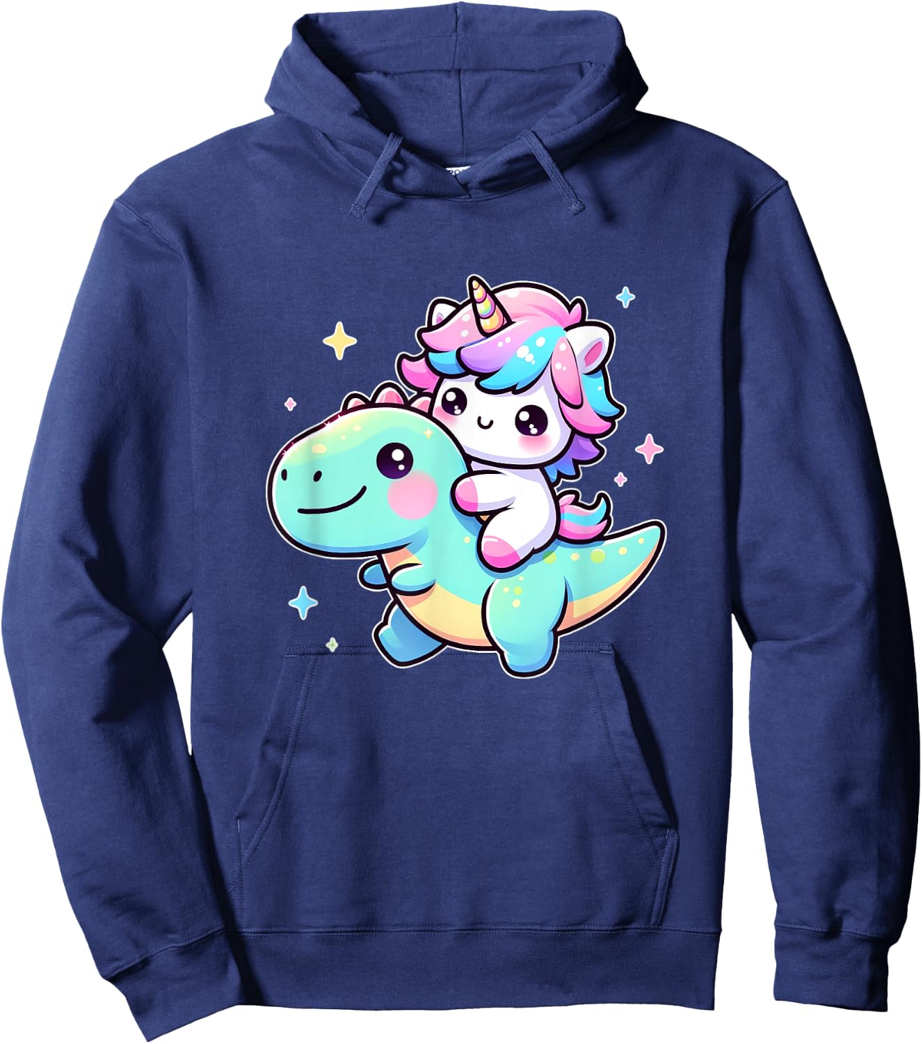 Adorable Kawaii Unicorn Rides Dinosaur Hoodie - Hoodie | Navy