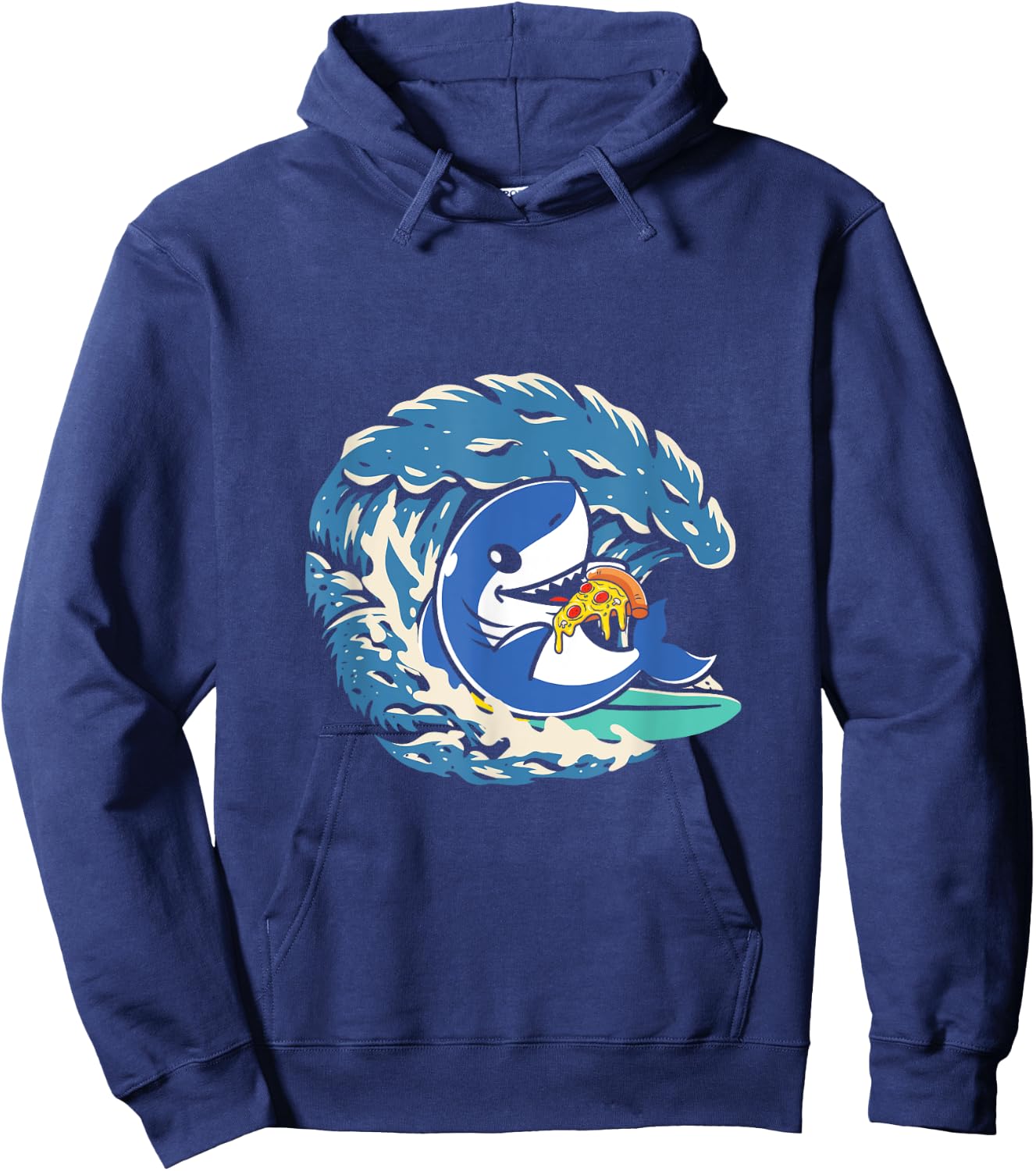 Surfing Shark Eating Pepperoni Pizza Hoodie - Hoodie | Navy