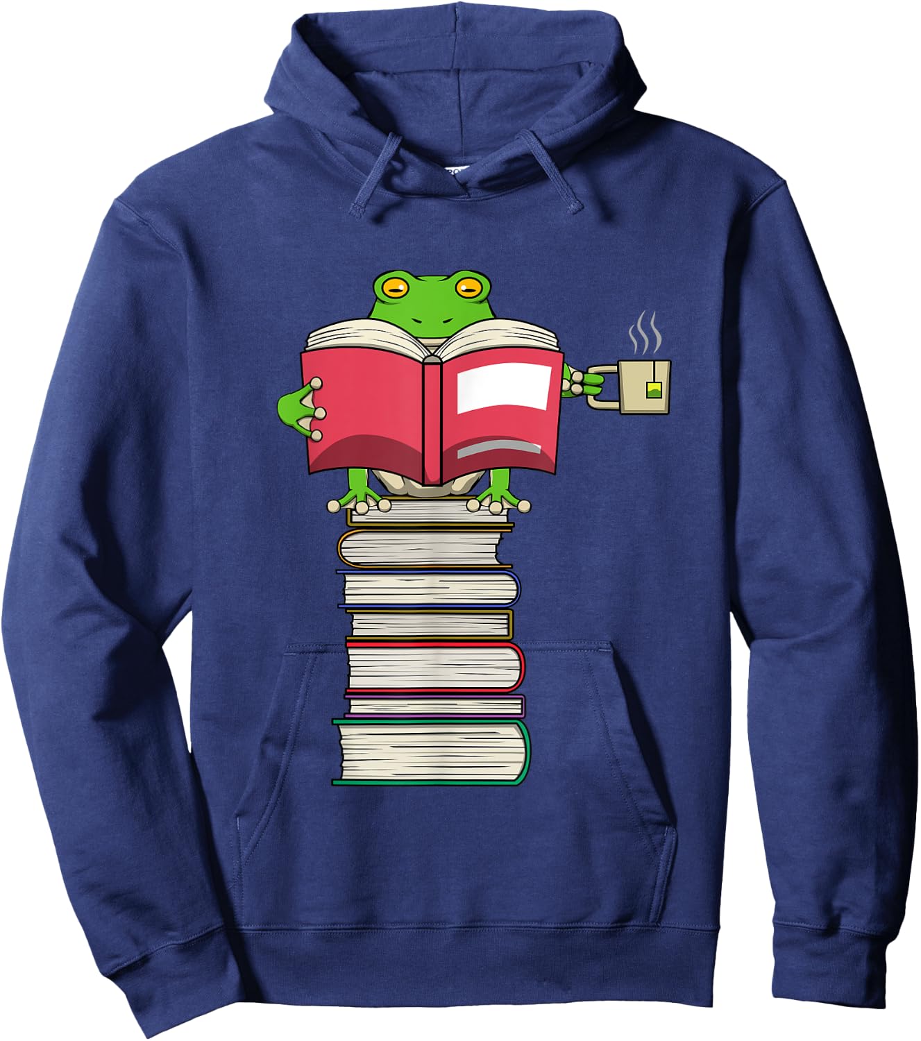 Funny Frog Reading Books and Drinking Tea Hoodie - Hoodie | Navy