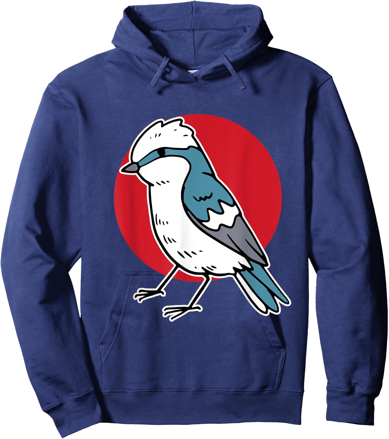 Cartoon Blue Jay Blue Bird On Red Circle Hoodie - Hoodie | Navy