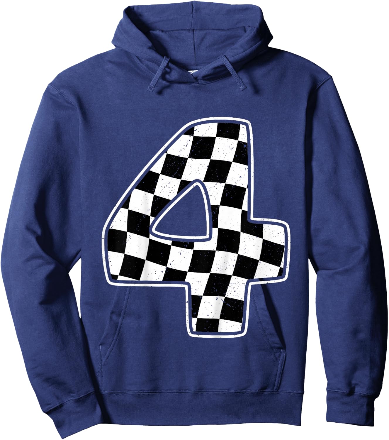 4th Birthday Checkered Number 4 Car Racing Flag Hoodie - Hoodie | Navy