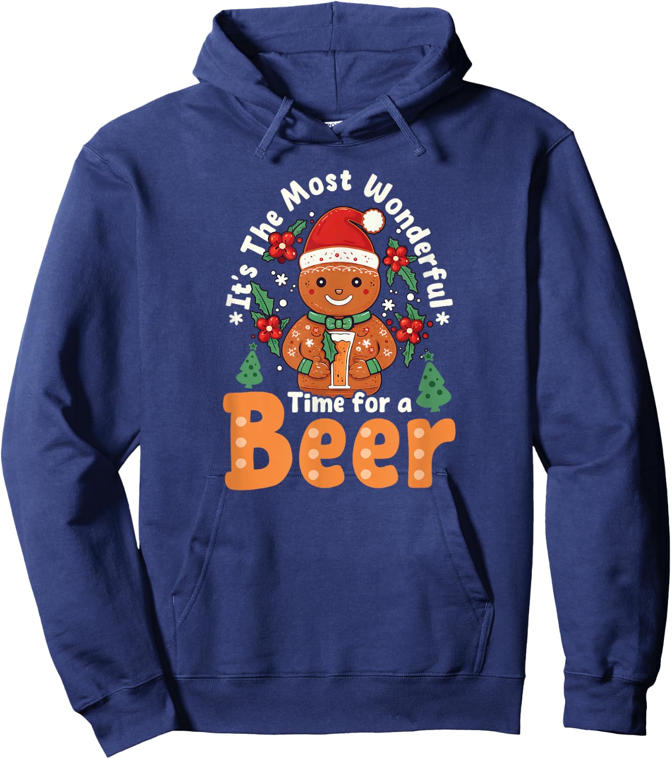 Time For Beer Design Christmas Ginger Bread Hoodie - Hoodie | Navy
