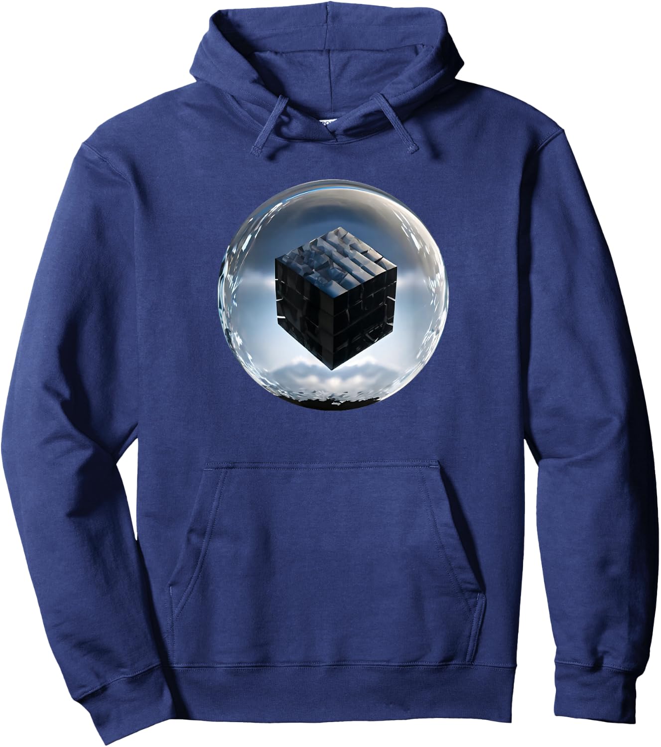 UFO / UAP / Dark Cube Inside A Clear Sphere Hoodie - Hoodie | Navy