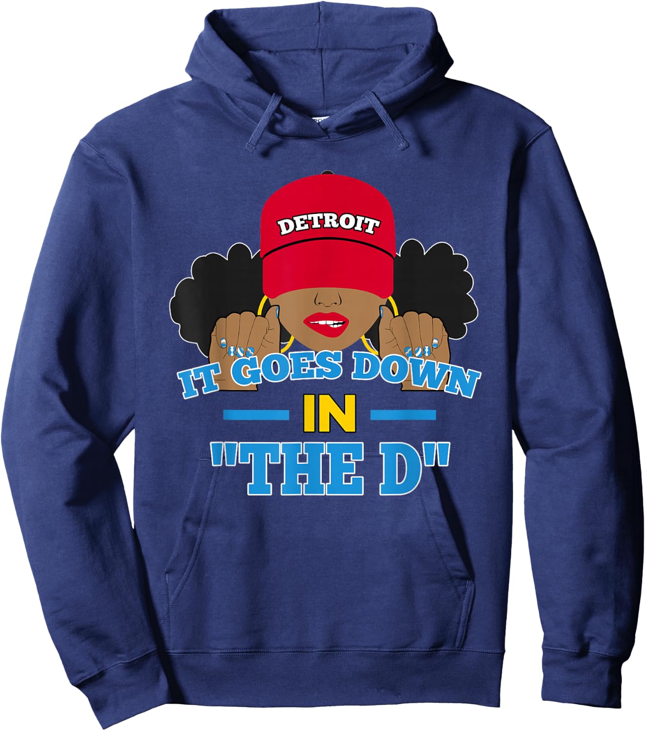 From Detroit The D Afro Puffs Woman Hometown Hoodie - Hoodie | Navy