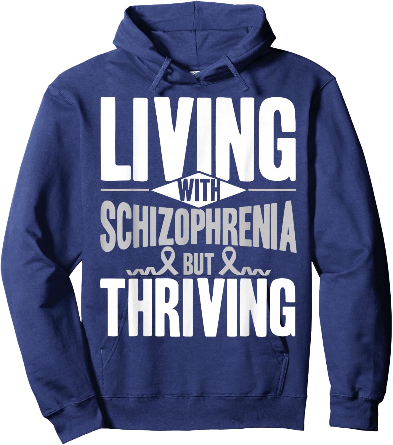 Schizophrenia Awareness Month Support Living With Schizophrenia Schizophrenia Awareness , Black, -Adults, Small, Short Sleeve, , Modern Awareness Ribbon, Letter Print, Pull On Hoodie - Hoodie | Navy