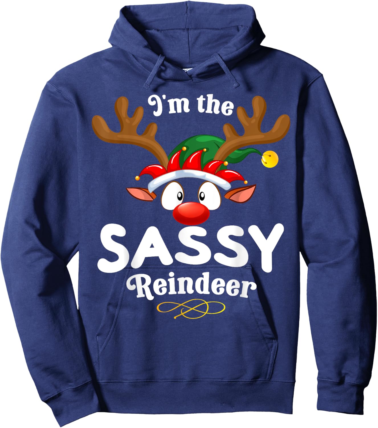 Christmas PJS Sassy XMas Reindeer Matching Hoodie - Hoodie | Navy