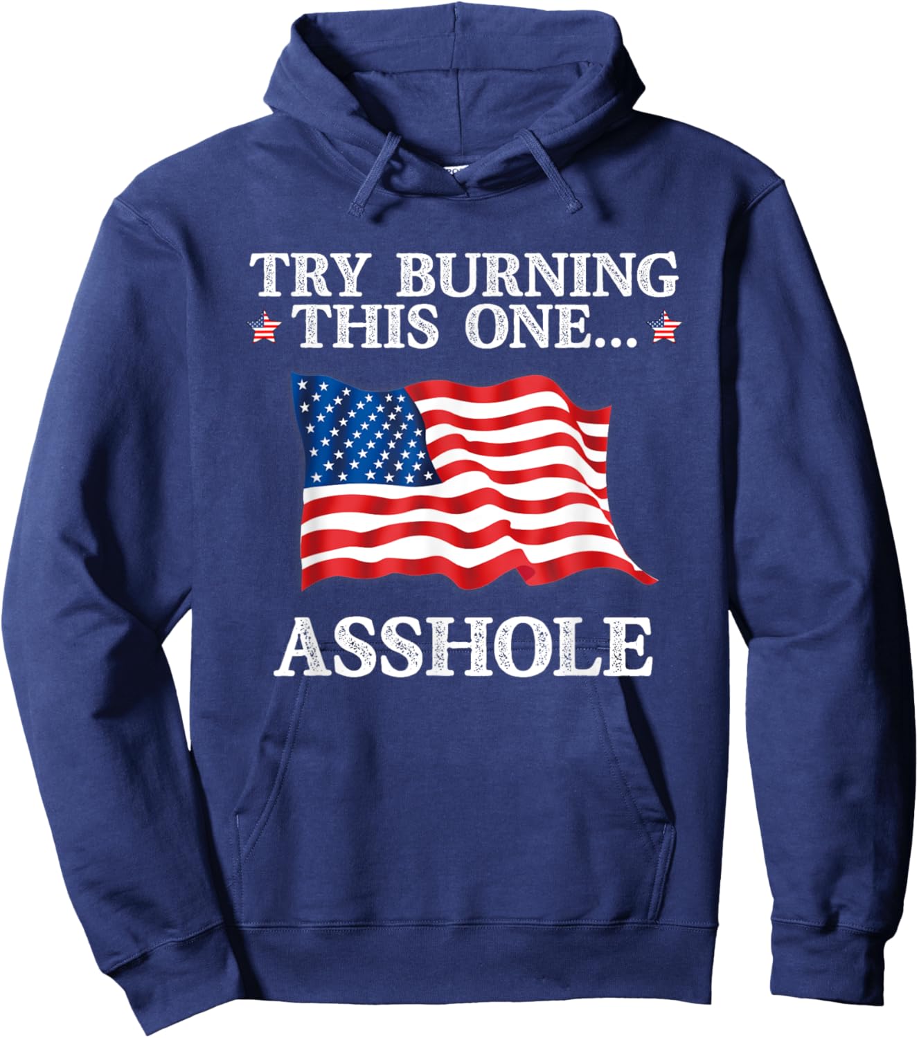 Try Burning This One Asshole American Flag Hoodie - Hoodie | Navy