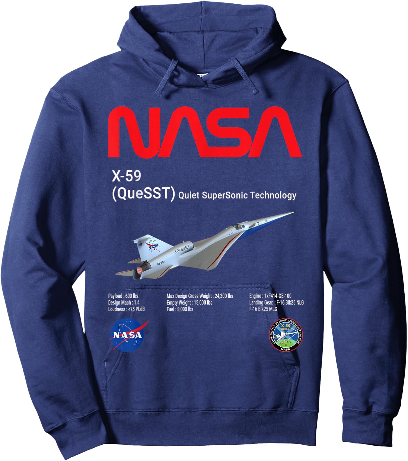 NASA X-59 Quiet-SuperSonic-Technology (QueSST) Hoodie - Hoodie | Navy