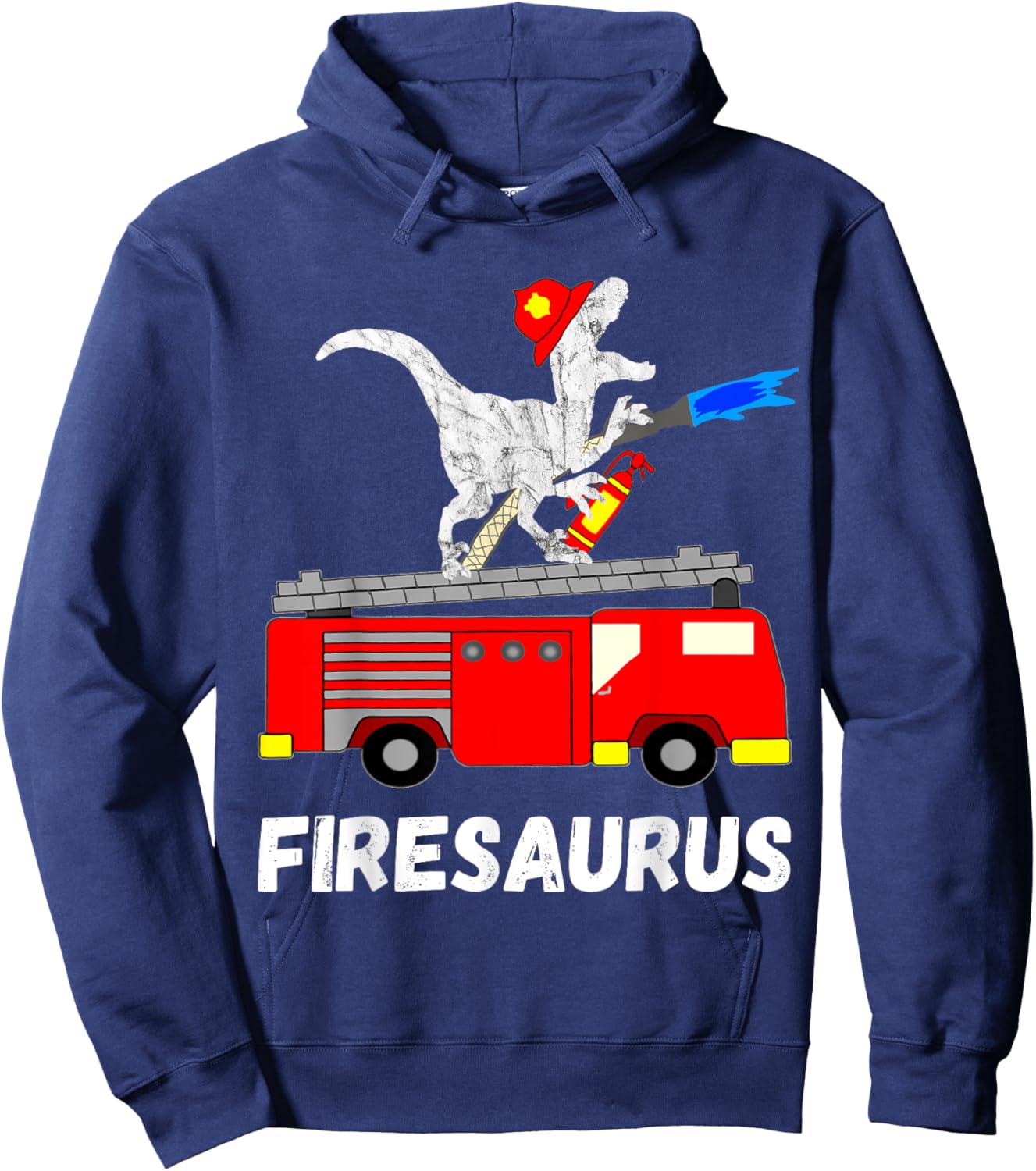 Fire Department Dinosaur Funny Fire Truck Hoodie - Hoodie | Navy
