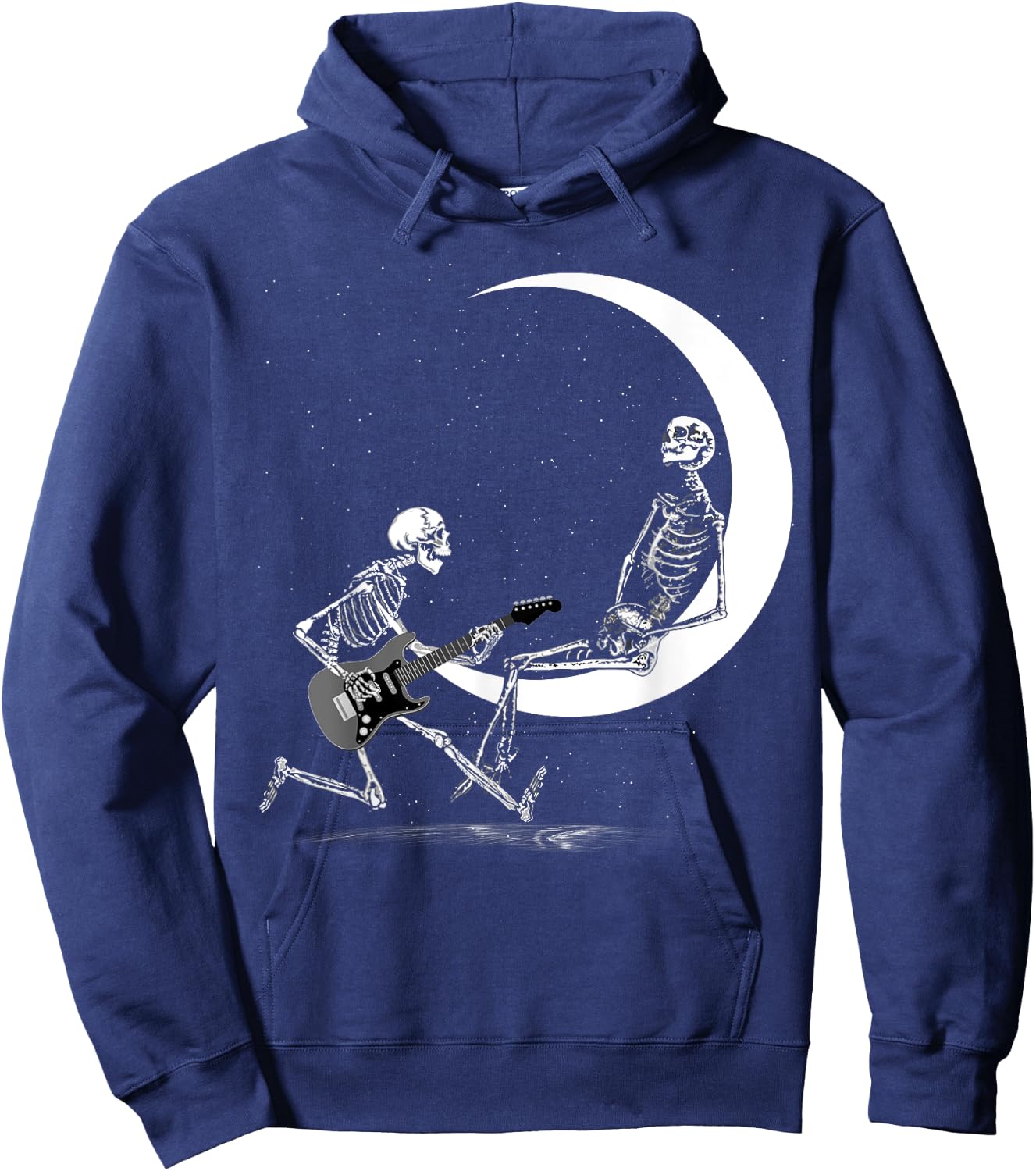 Funny Skeleton Band With Playing Guitar Moon Hoodie - Hoodie | Navy