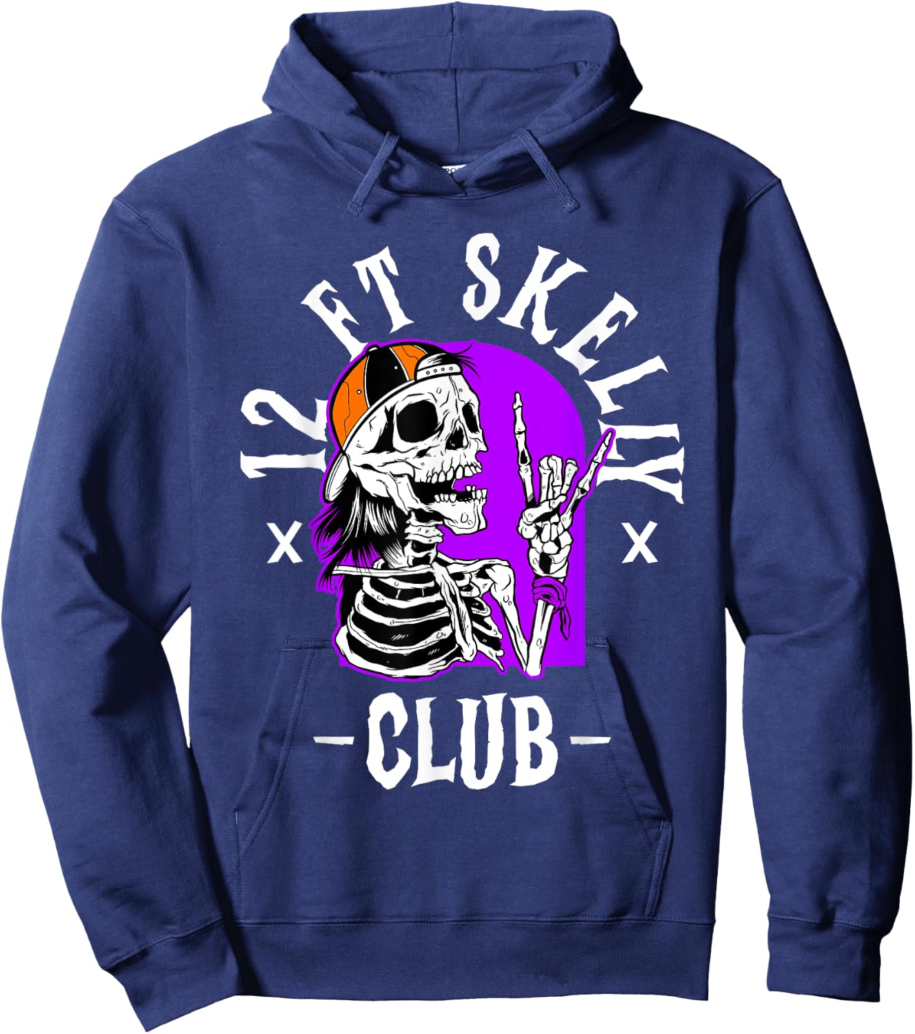 12 FT Skelly Club - Halloween 12 Foot Skeleton Hoodie - Hoodie | Navy
