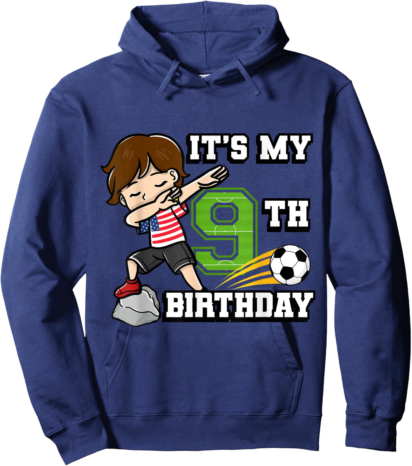 Soccer Boy It's My 9th Birthday American Flag Hoodie - Hoodie | Navy