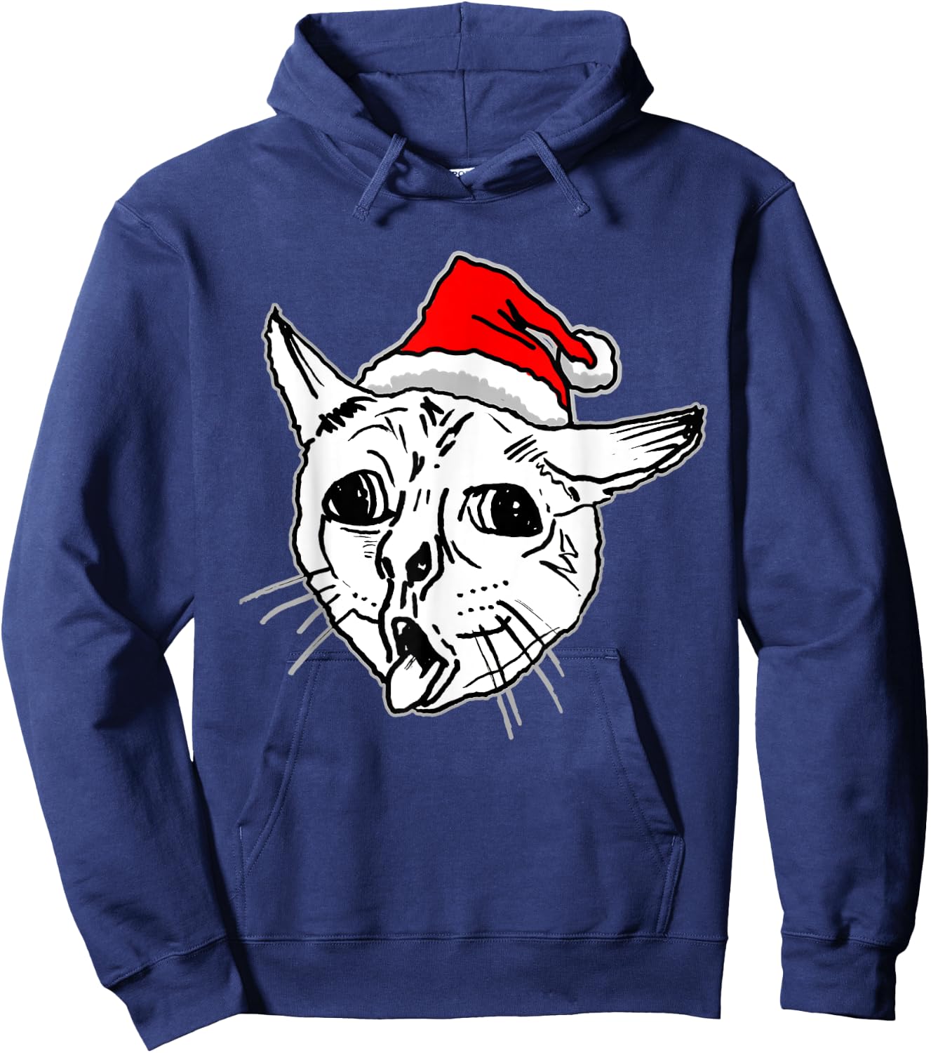 Christmas Ugly Coughing Cat Meme Women Hoodie - Hoodie | Navy