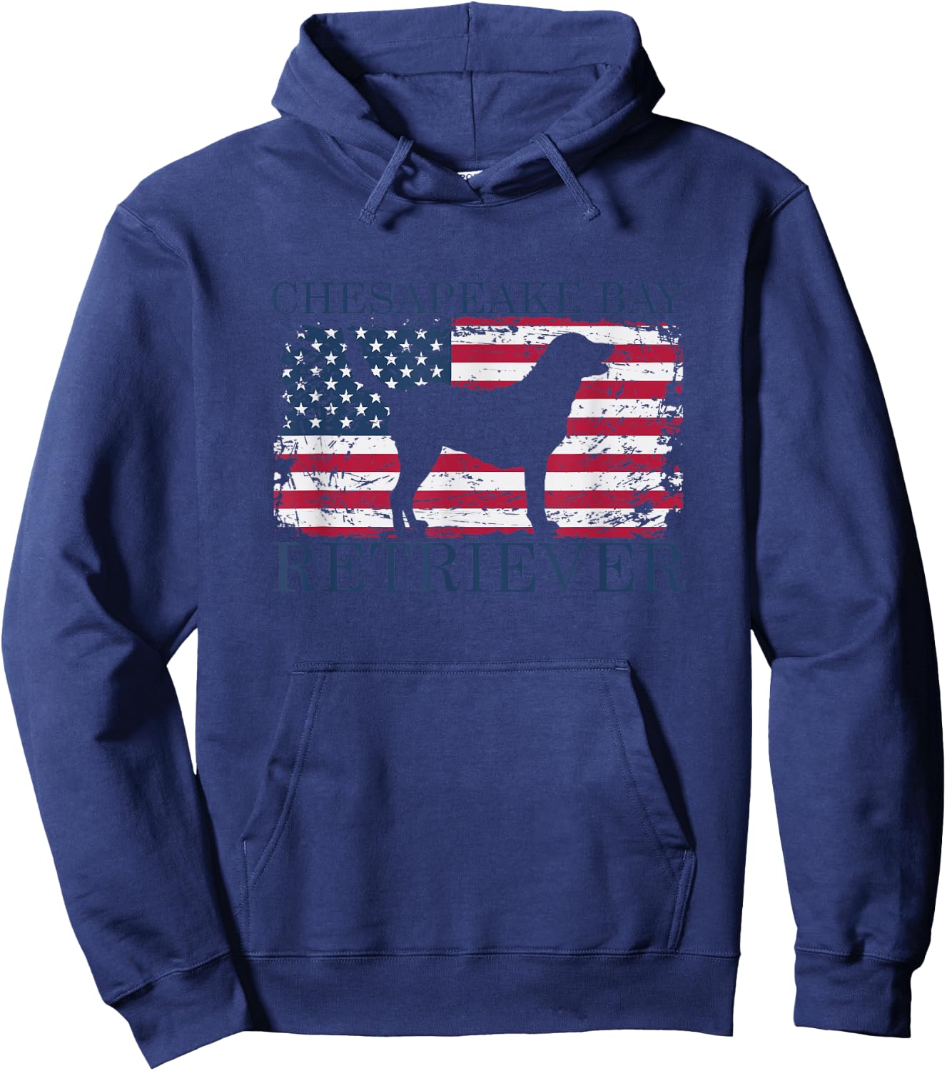 Chesapeake Bay Retriever with USA Flag Hoodie - Hoodie | Navy