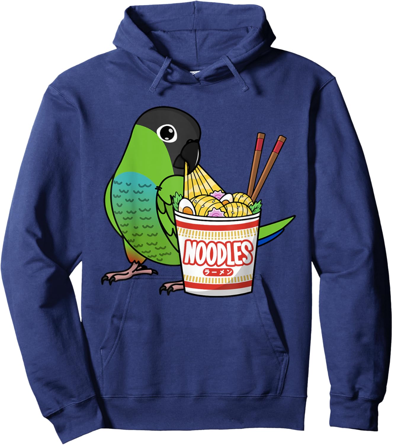 Kawaii Ramen Noodles Parrot I Nanday Conure Hoodie - Hoodie | Navy