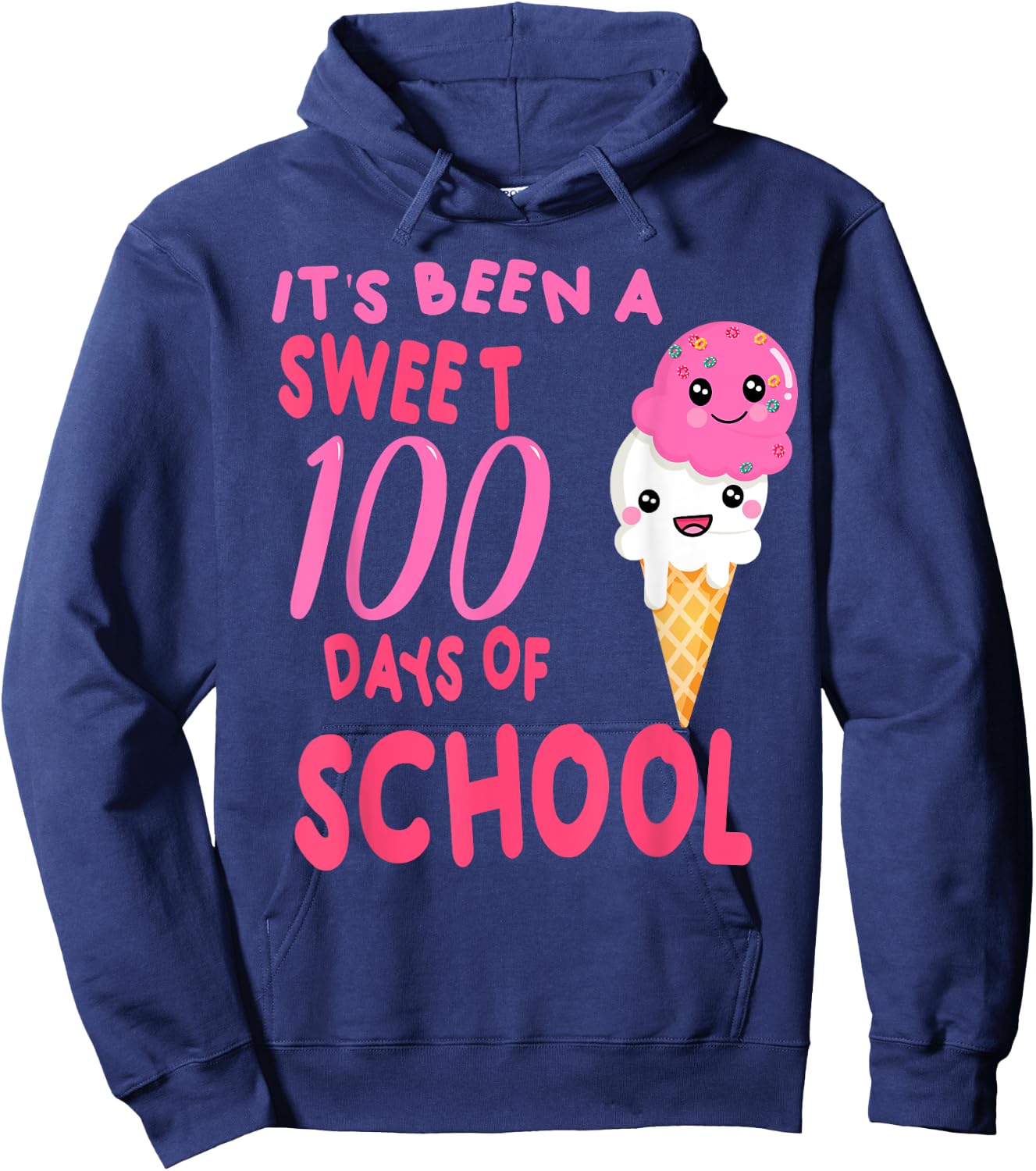 Ice Cream Cone 100 Days Of School Teacher Hoodie - Hoodie | Navy