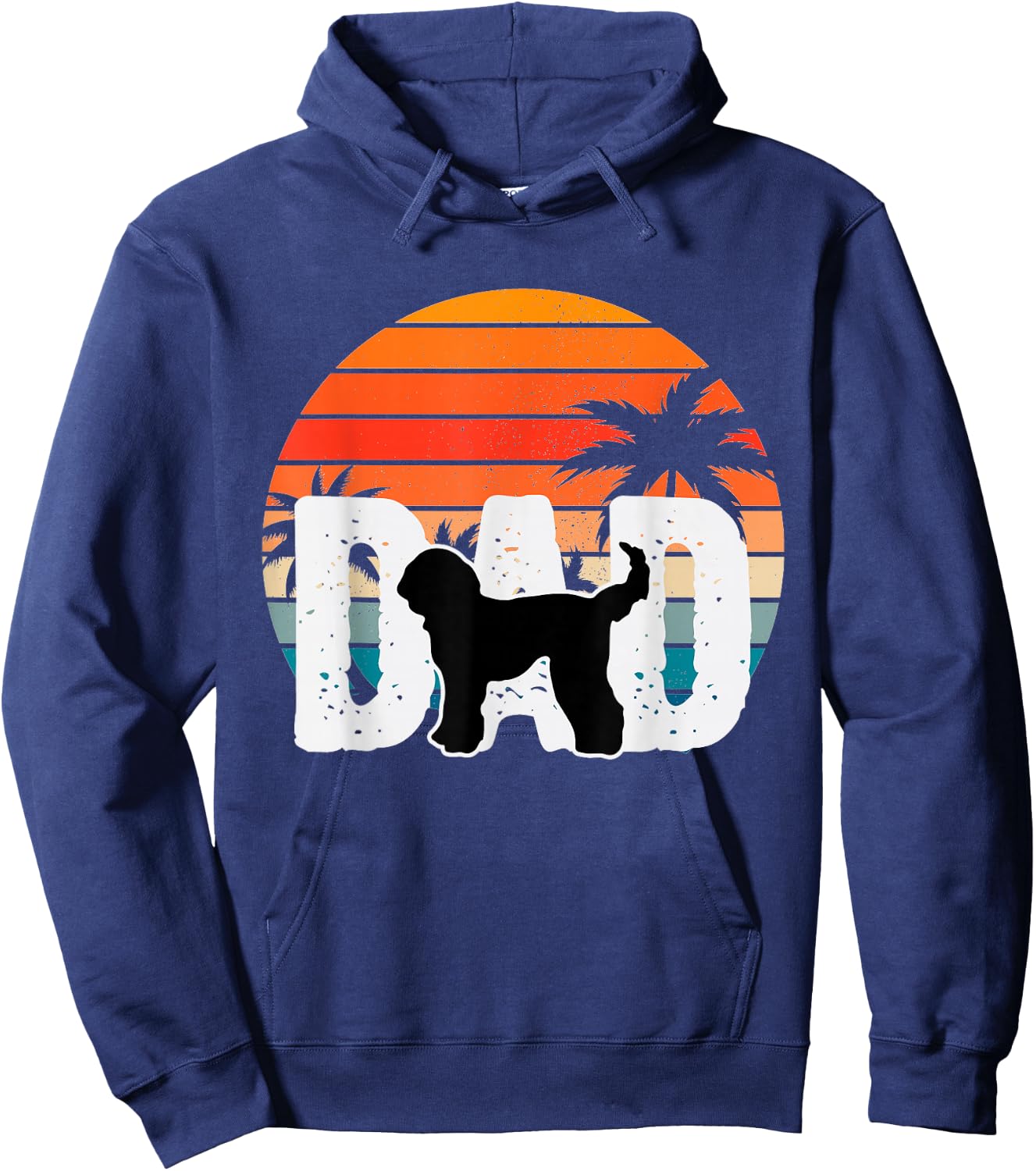 Whoodle Dog Dad Retro Sunset 90s Vintage Hoodie - Hoodie | Navy