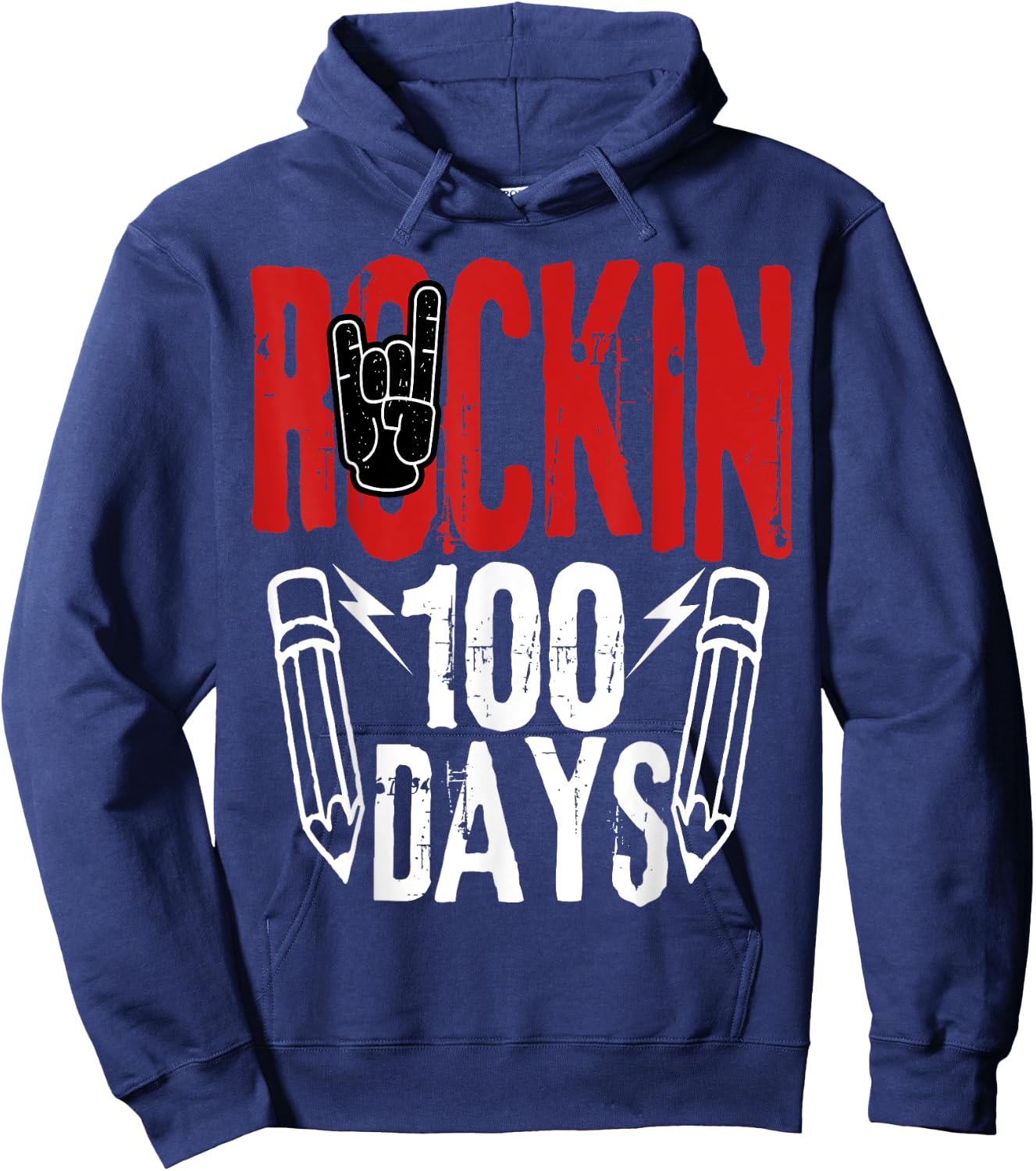 100 Days of School Rock N Roll Music Guitar Hoodie - Hoodie | Navy