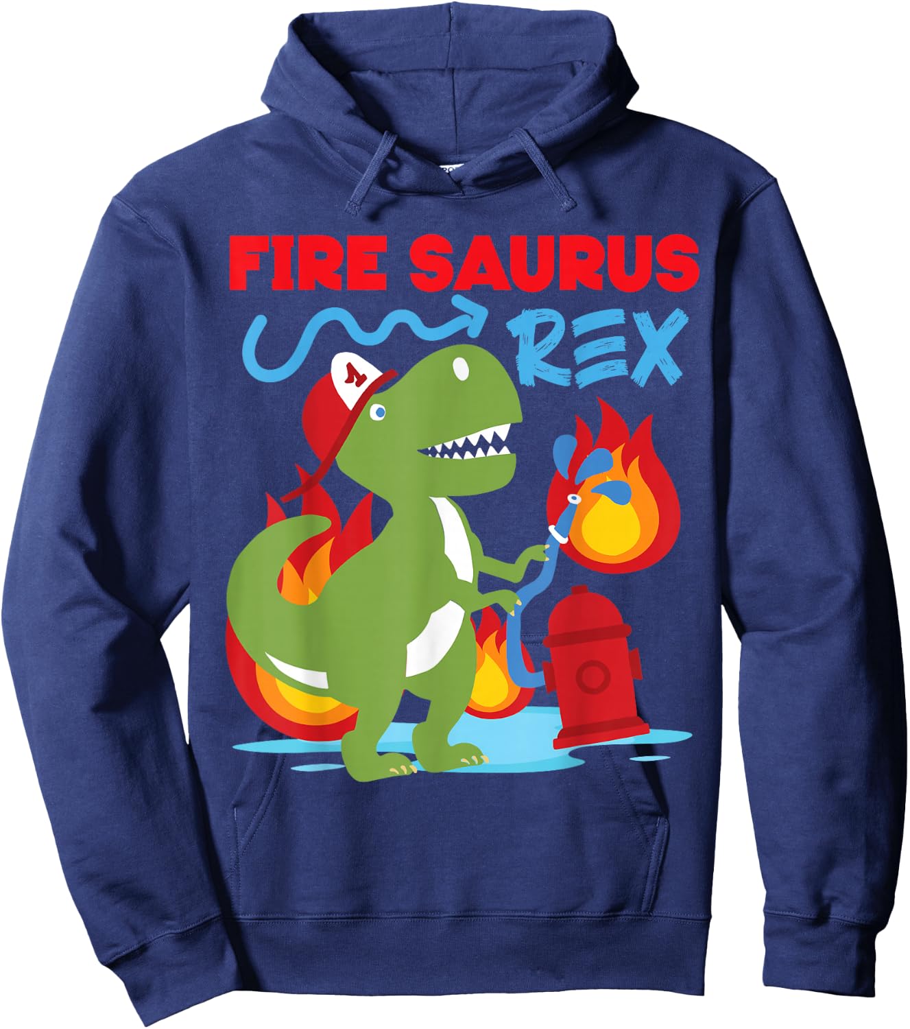 Fire Saurus Rex Firefighter Dinosaur Hoodie - Hoodie | Navy
