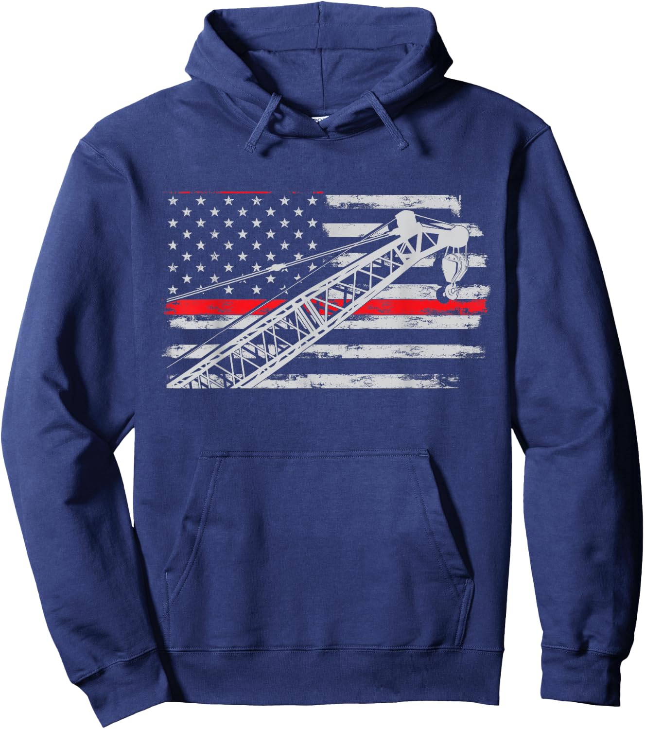 Crane operator Usa Flag Heavy Equipment Crane Hoodie - Hoodie | Navy