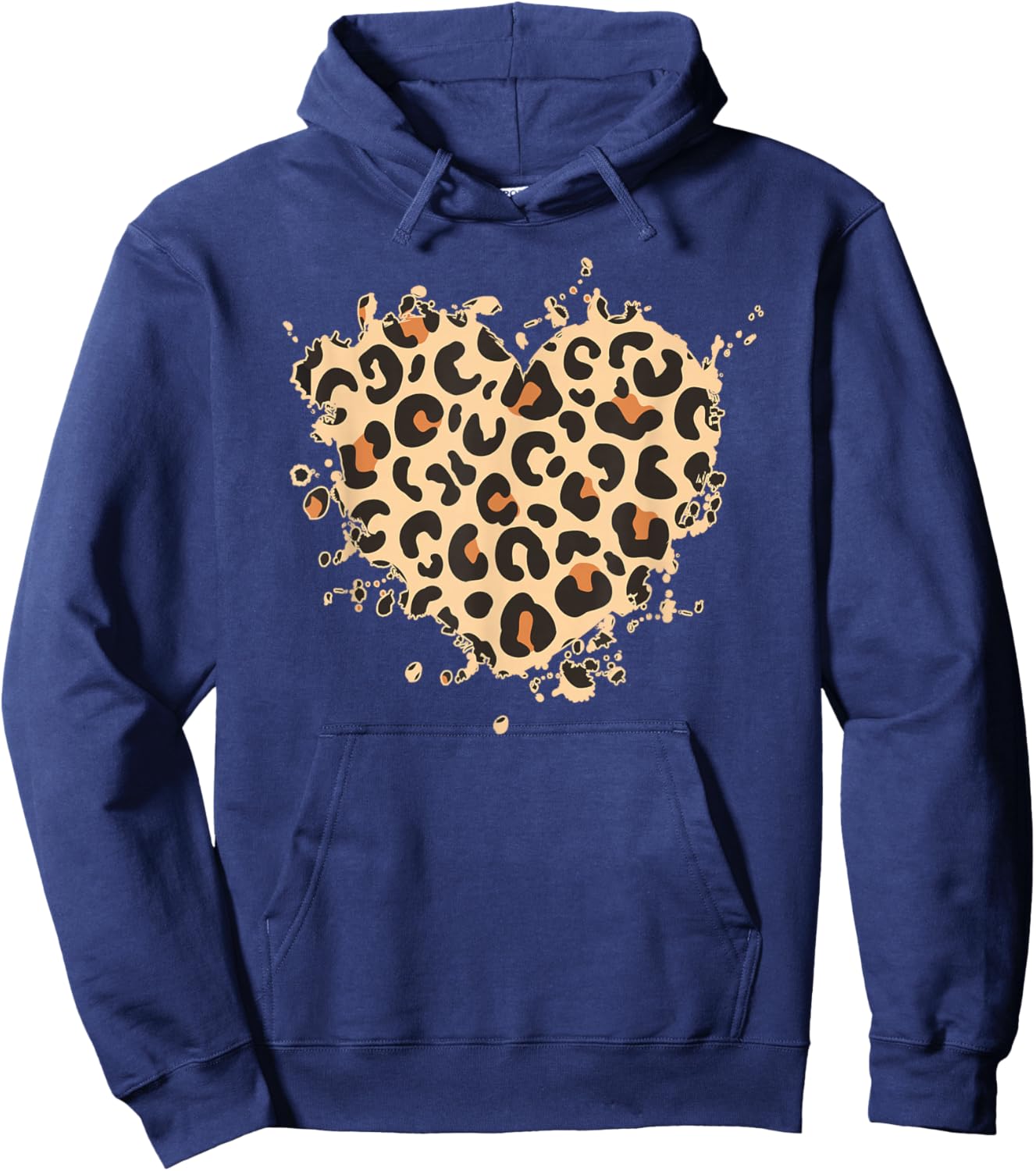 Leopard Print Heart Hoodie - Hoodie | Navy