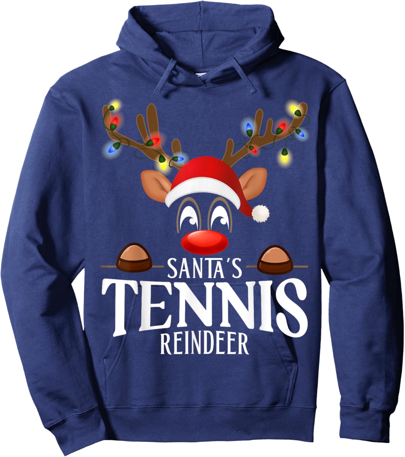 Santa's Tennis Reindeer Funny XMas Matching PJS Hoodie - Hoodie | Navy